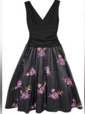 SL Fashions Party Dress Black  Tulle / Floral Embroidered Fit & Flare Size 24W